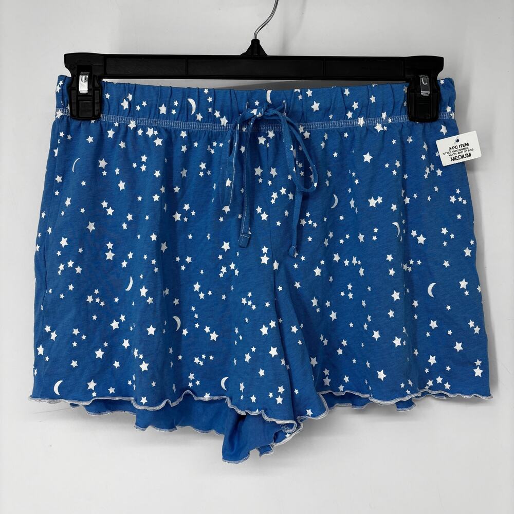 Jenni Womens Moon And Stars Lettuce-Edge Crew Sleep Pajama Shorts Navy M $50 NWT